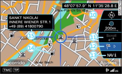 Representación del mapa con el menú lateral activado